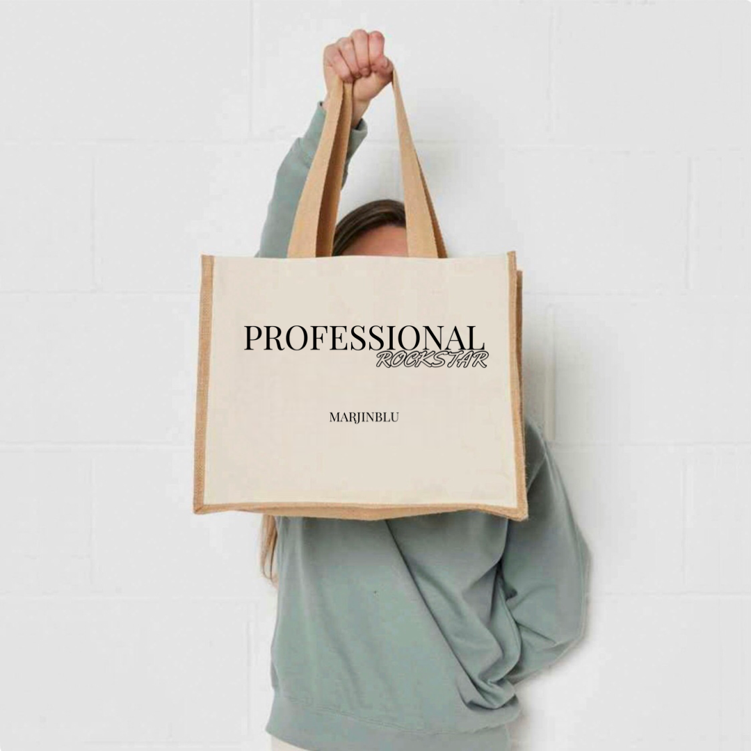 Professional Rockstar Jute Tote Bag (Large)